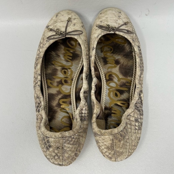 Sam Edelman Felicia Ballet Flat Ballerina Python Snake Skin Leather Bow Sz 8M - Picture 10 of 14